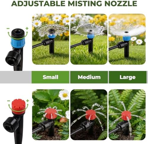 100FT Drip Irrigation System Kit, Quick Connect Garden Watering System, Easy Install Drip Irrigation Kit with 1/2" & 1/4" Tubing, Adjustable Emitters for Garden, Raised Beds, Greenhouse