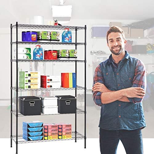 PayLessHere | 6-Tier Wire Shelf | 42"x16"x72" | Black | Adjustable Racks | Heavy-Duty Storage Shelves, Holds Upto 1500 lbs | Rust-Resistant, No-Tool Assembly | for Home, Garage Shelving