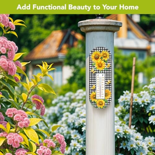 Briarwood Lane Summer Thermometer 17x6 Checkered Sunflowers for Summer Thermometer