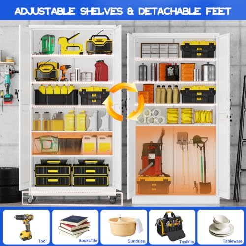 GAIOUS 73.6" Tall Metal Storage Cabinet with Lock and Wheels, File Cabinet