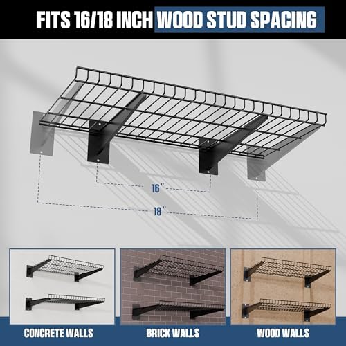 Garage Wall Shelving 24"x12" 4-Pack, Wire Wall Shelves, Black