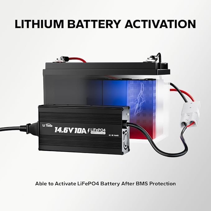 LiTime 10 Amp Lithium Battery Charger 14.6V AC-DC LiFePO4 Lithium Battery Charger with Anderson Connector LED Indicator Charger Special for Deep Cycle Rechargeable Batteries of Car, Truck, Boat, RV