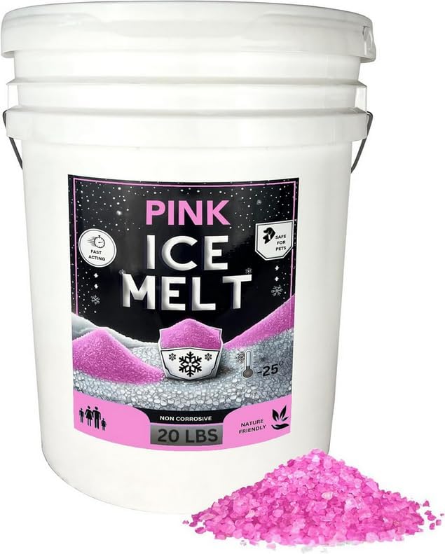Peach Country Pink Ice Melt -25°F Effective, Pet Safe Eco-Friendly De-Icer, Fast-Acting Granules for Driveways, Walkways & Entryways, 20 lb Pail