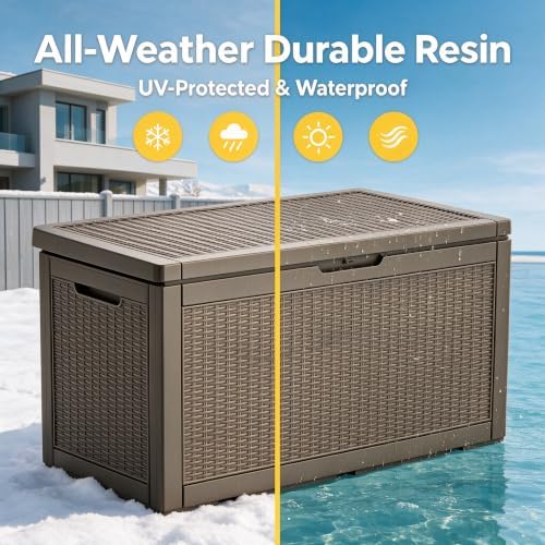 130 Gallon Deck Box,Lockable Outdoor Storage Box Gas Lift,Waterproof,Grey