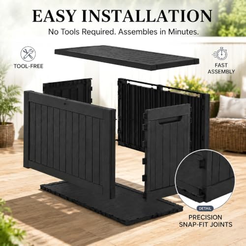 270 Gallon Lockable Resin Outdoor Storage Box, Waterproof & Weather Resistant Deck Box for Patio Cushion, Garden Tools & Accessories, Black New