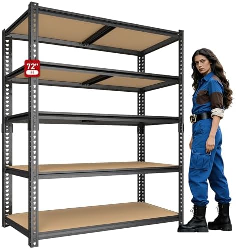 72" H Garage Storage Shelves,Storage Shelves Heavy Duty,2400LBS Heavy Duty Garage Shelving,Adjustable 5 Tier Shelving for Garage Storage,Warehouse,16"x35.5"x72"