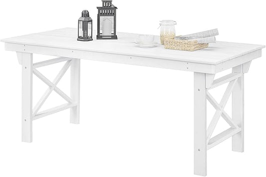 HDPE Outdoor Dining Table, 66.9” Rectangle Patio Dining Table for 6, All-Weather HDPE Outdoor Table with 2.2” Umbrella Hole, HDPE Patio Furniture for Deck, Backyard, Garden, Pool, Pearl