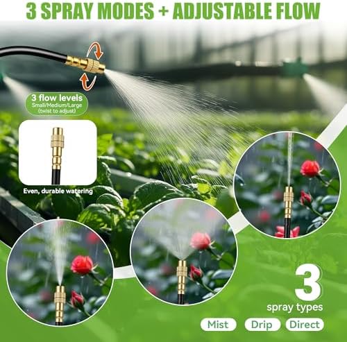 200FT 360° Adjustable Drip Irrigation Kit System for Garden Sprinklers for Yard Garden Watering System with 32 Nozzles Raised Bed Greenhouse Plant Watering Devices Misting System