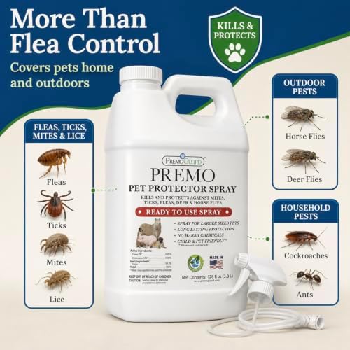 Premo Guard Pet Protector Spray, Kills Mites, Fleas, and Ticks Naturally