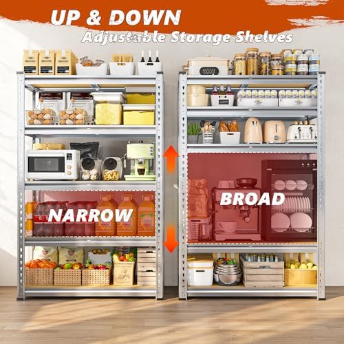 REIBII 5 Tier Garage Shelving for Pantry Garage, Adjustable Storage Shelves