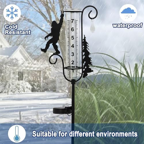 Rain Gauge Outdoor with Decorative Metal Black Sasquatch Solar Light Stake