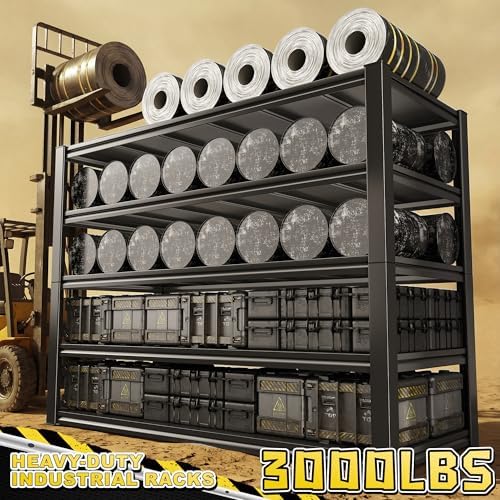 REIBII 48.2" W Garage Shelving, Metal Shelving 3000LBS, Storage Shelves Adjustable Metal Shelf, Industrial 5 Tier Shelves for Basement Pantry Warehouse Supermarket, 72.2" H x 24.2" D x 48.2" W