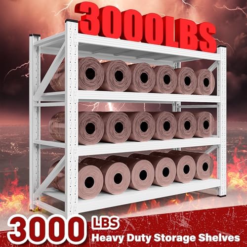 48" Wide Heavy Duty Garage Shelving Units,3000LBS 24 Deep Storage Shelves,White Metal Garage Shelves,Large Storage Rack,Steel Shelf,Industrial Shelving for Shop,Warehouse,48" W x 24" D x 70" H