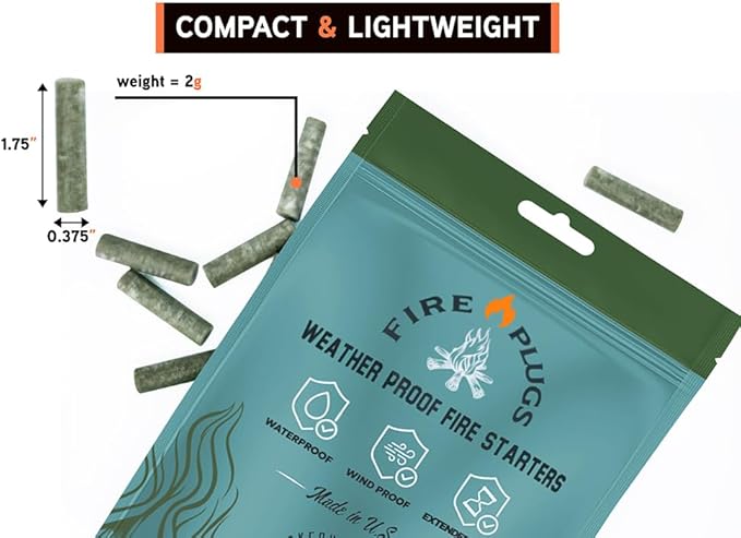100% Waterproof Fire Plugs Fire Starters (50 Pack), BBQs, Smokers, Fire Pits, Fireplaces | Natural, Easy to Light, Emergency Ready