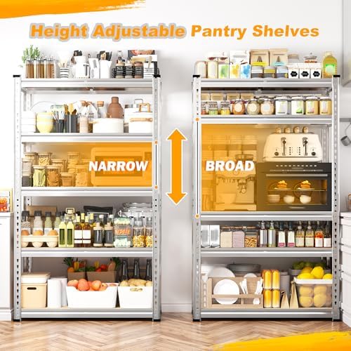REIBII Storage Shelves,5-Tier Adjustable Waterproof Storage Rack for Pantry