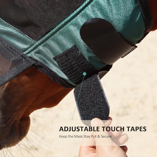 Harrison Howard Pro Luminous Horse Full Face Fly Mask Large Eye Space Long Nose with Ears UV Protection for Horse Hunter Green S