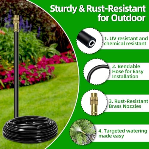 100FT Drip Irrigation Kit, 32 360° Copper Nozzles, Garden Watering System