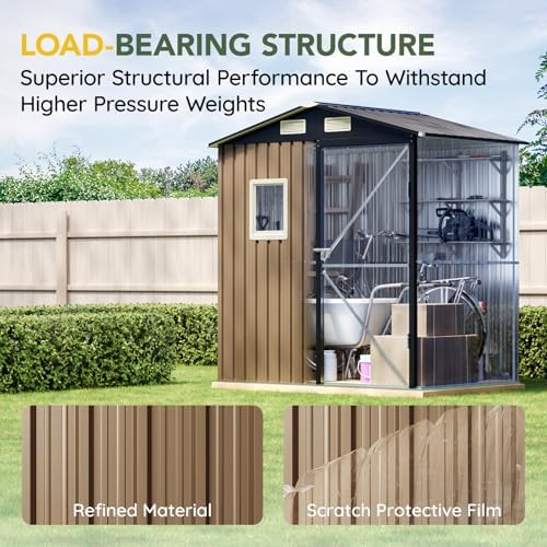 Breezz Outdoor Steel Storage Shed, 6 x 4 ft, Brown
