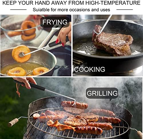 Meat Hook Flipper Set of 2, HaSteeL Stainless Steel Pigtail Food Flipper Turner 12Inch, BBQ Accessories Great for Grilling Smoking Frying, Long Body & ABS Handle, Easy to Clean & Right Handed