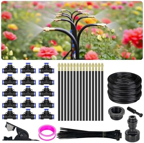 360° Adjustable Drip Irrigation System - Garden Watering System 50FT with 15 Nozzles, Drip Irrigation Kit for Garden, Yard, Lawn, Greenhouse, Plants, 5/16 inch Hose