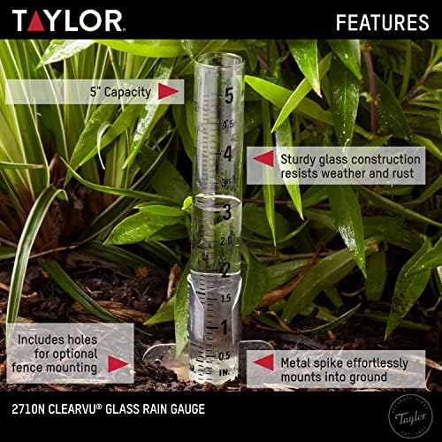 Taylor 2 Pack Rain Gauge Outdoor Glass 5 Inch Capacity