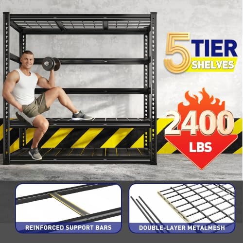 REIBII 5 Tier Heavy Duty Metal Shelving for Garage Basement Warehouse
