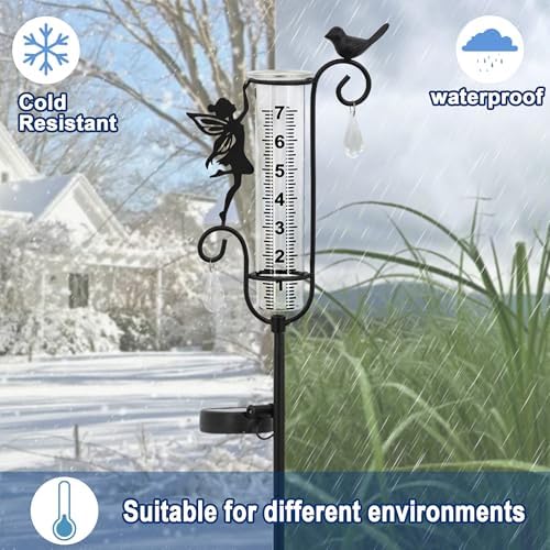 Glass Weather Station,Rain Gauge with Fairy Decor for Solar Yard Decor