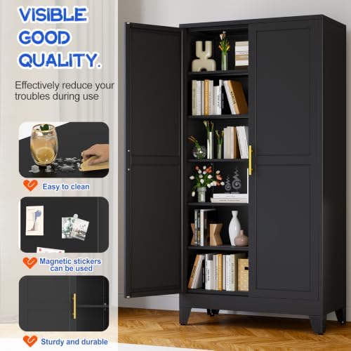 GAIOUS 79'' Tall Metal Garage Storage Cabinet, Home Office Cabinet Black