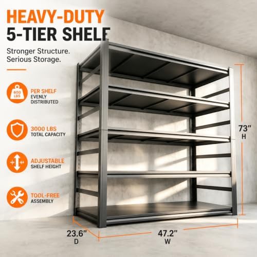 PRESTELION Garage Shelving 3000 LBS Adjustable Metal Storage Shelves