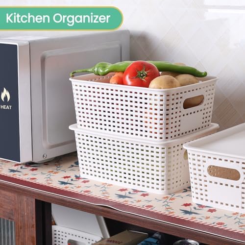 Ohmlove 8 Pack Plastic Storage Baskets with Lids for Organization