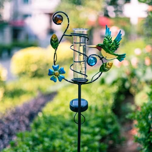 35'' Tall Hummingbird Rain Gauge Outdoor, Solar Rain Gauge