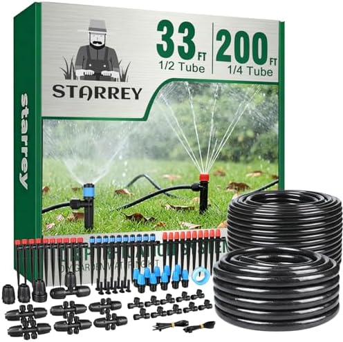 Drip Irrigation System for Garden, 2026-Upgraded Quick Connect Garden Watering Kit All-in-One with 1/2 inch 1/4 inch Irrigation Tubing for Garden, Lawn, Greenhouse, Raised Beds (233FT)
