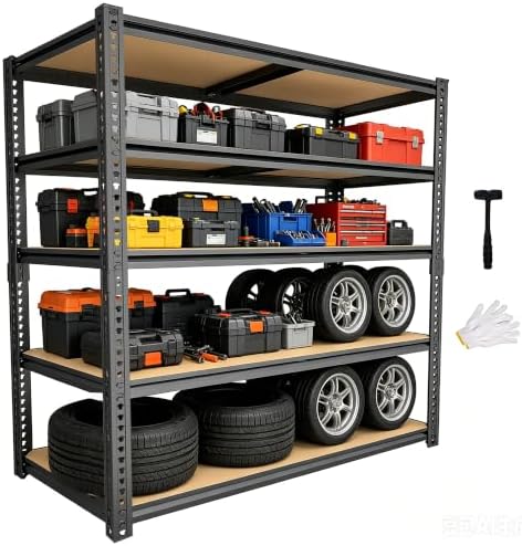 Storage Shelves Unit,40" W 5-Tier Garage Shelving Heavy Duty Metal Adjustable Garage Shelves,Stable Shelves Organizer for Pantry, Kitchen and Basement,40" W x 20" D x 72" H,Black