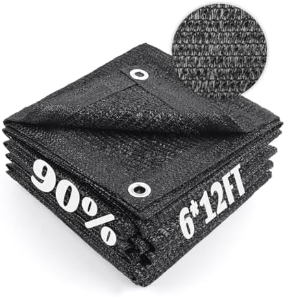 Cool Area Sun Shade Cloth with Grommets for Garden, 90% 6x12ft, Black