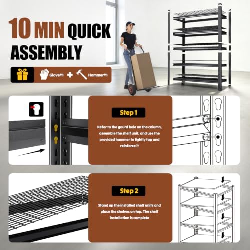 78 ''H Storage Shelves, 46‘’W Garage Shelving, Adjustable Garage Shelves, Heavy Duty Shelving,5 Tier Garage Storage Shelves,Easy-to-Install Metal Shelf Storage Rack Shelving Unit for Kitchen