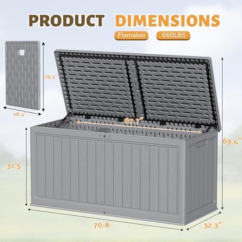 Flamaker Resin Deck Box 270 Gallon, XXL Waterproof Storage Box with Divider