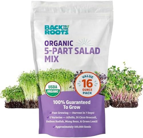 Back to The Roots 100% Organic 5-Part Salad Seeds | 1 Pound Non-GMO | Nutrient Dense, Easy to Grow, Rich in Fiber