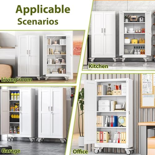 61-Inch Metal Garage Storage Cabinet with Wheels, Locking Doors and Shelves