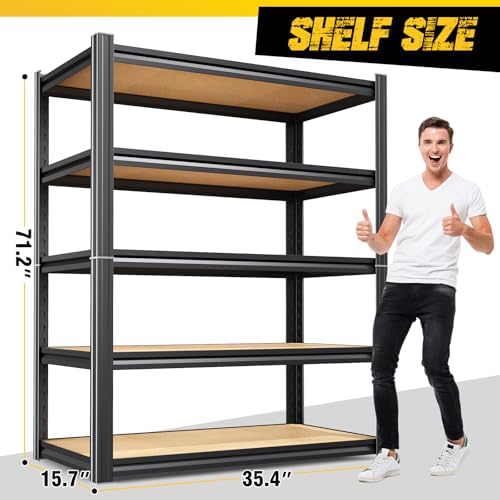 4-Pack Heavy Duty Garage Shelving for Whole Home, Warehouse & Workshop Organization, 71" H x 35" W x 15.7" D Adjustable 5-Tier Metal Storage Rack for Tools, Storage Bins & Bulk Items