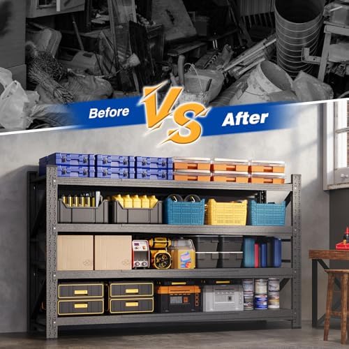 BYNSOE 68" W Storage Shelves 8000lbs Garage Metal Shelving Heavy Duty Garage Shelves Adjustable Storage Shelves for Industrial, Factory, (68" W X 24" D X 63.5" H)
