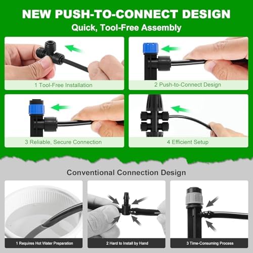 2026 Upgrade 256FT Quick-Connect Drip Irrigation System Kit with 1/4” & 1/2” Fast-Lock Tubing, Adjustable Emitters & Sprinklers for Garden & Greenhouse
