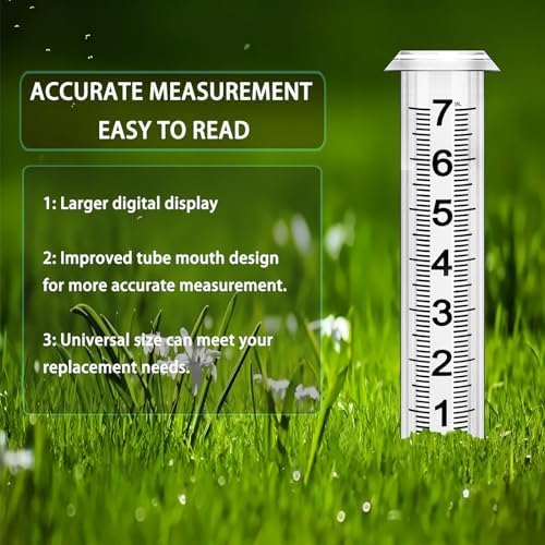 Rain Gauge Replacement Tube, Rain Gauge Outdoor Best Rated Tube,7" Capacity Accurate Rain Gauge Tube, Rain Gauge Outdoor Freeze Proof Measure Tube,2 pc Plastic Rainfall Meter Tube with 1 Brush