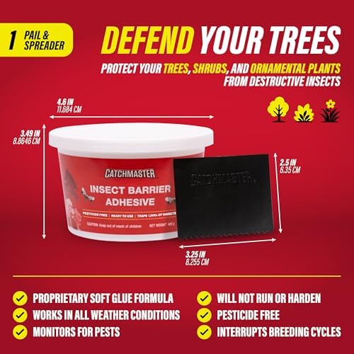 Catchmaster Tree Banding Insect Barrier DIY Kit, 15oz Pail & Spreader, Lanternfly & Ant Traps, Outdoor Adhesive Crawling Insect Trap to Protect Trees, Fruit & Plants