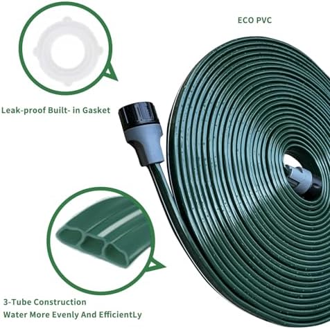 Watoo 2026 Sprinkler Hose & Soaker Hose for Yard - 150 FT Reinforced Flat Garden Hose with Holes, Heavy Duty No-Kink Lawn Irrigation Hose (Includes Stakes, High Pressure Spray)