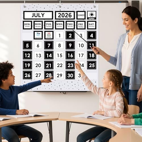 Sinload Black and White Classroom Calendar Black Calendar Pocket Chart Set