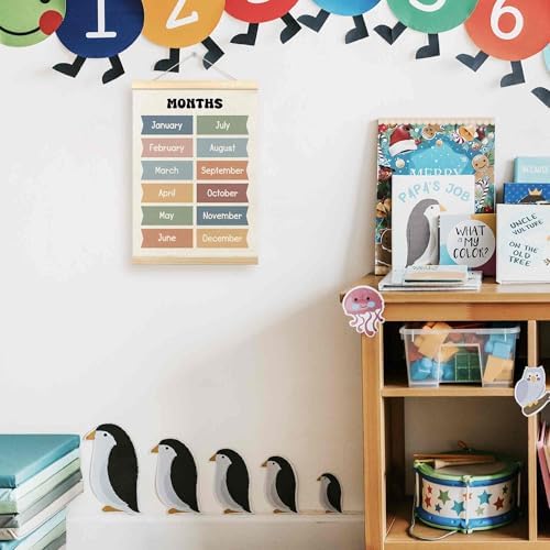 TLESKE Boho Classroom Months of the Year Poster Hanger Frame, Homeschool Hanging Wall Art Decor for Toddler Kids Room Nursery Playroom, Preschool Prek Learning Educational Poster Print Banner, 12x16