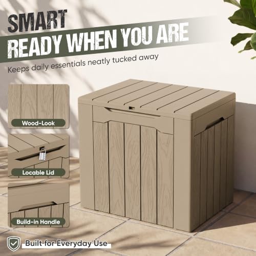 Flamaker Deck Box 30 Gallon, Waterproof Resin Small Storage Box with Lid