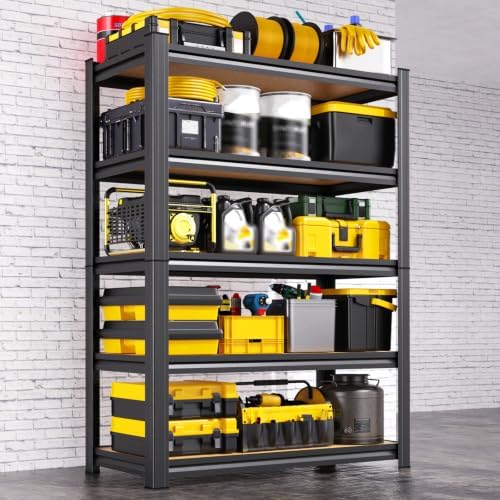 71.2" H Garage Shelving Heavy Duty Storage Shelves, Metal Adjustable Shelving Unit, Utility Garage Organizer Shelf for Basement, Pantry, Kitchen, Warehouse, 71.2" Hx28 Wx12 D, Black
