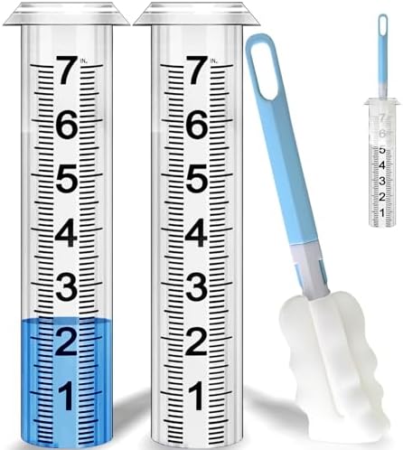 Rain Gauge Replacement Tube, Rain Gauge Outdoor Best Rated Tube,7" Capacity Accurate Rain Gauge Tube, Rain Gauge Outdoor Freeze Proof Measure Tube,2 pc Plastic Rainfall Meter Tube with 1 Brush