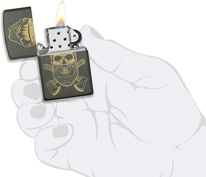 Zippo Outdoor Skull Design Green Matte Pocket Lighter, One Size